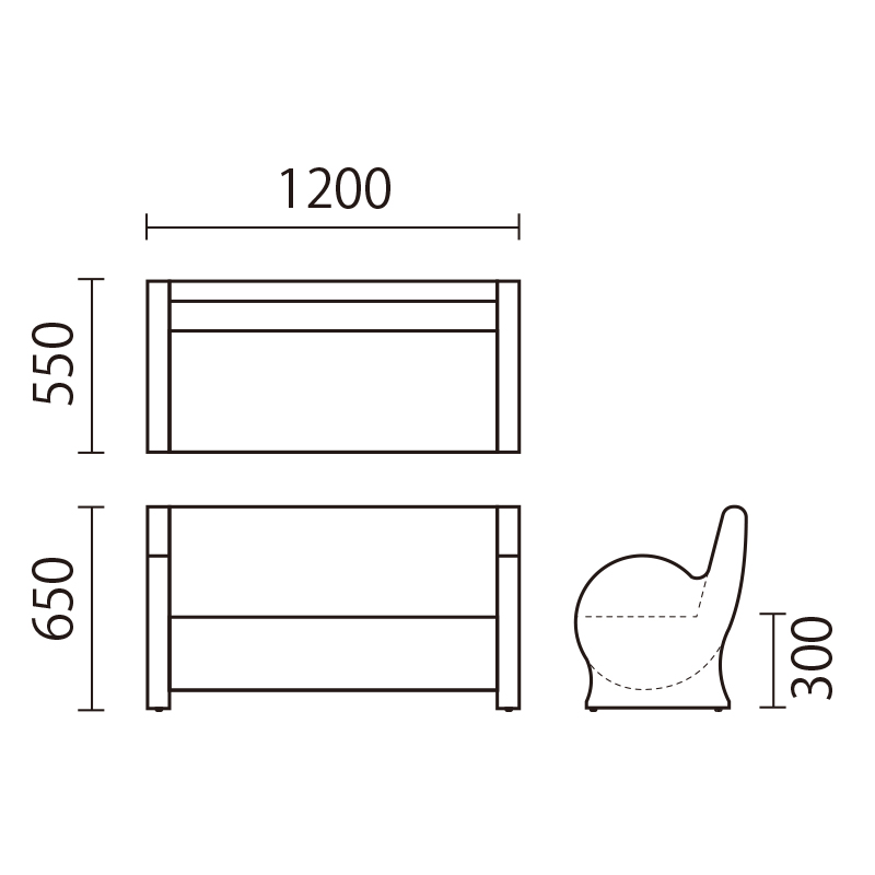 キッズソファー　コロン2P　CN-2図面