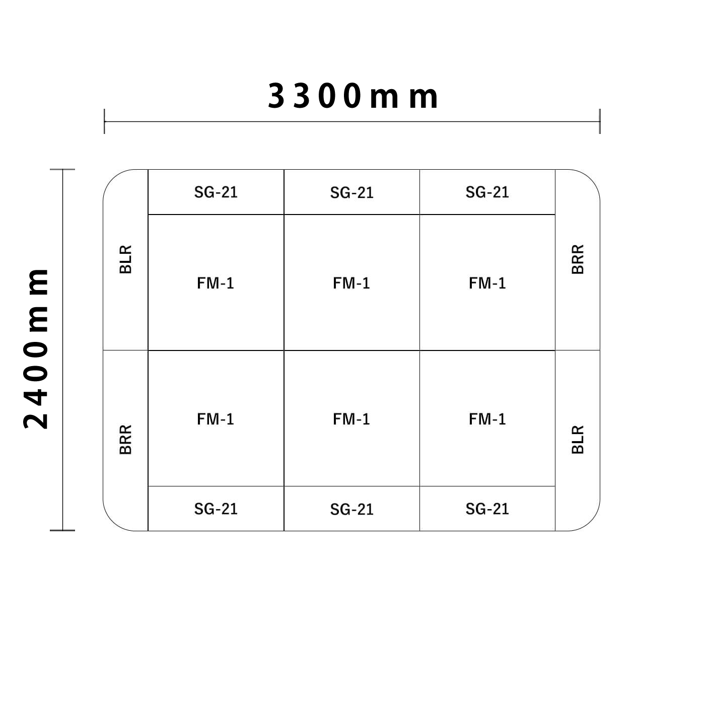 バンビセット角R 3畳図面